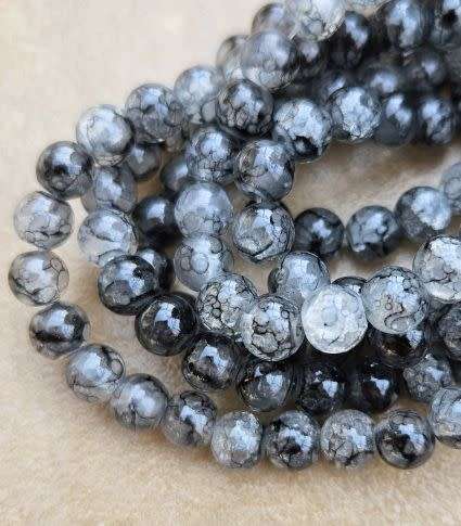 *Clearance Sale*30Pc x 6mm  Black / Painted / Crackle Round  Glass  Beads