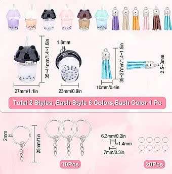 ***DIY*** Keychain Pendant /  Faux Suede Tassel  / Boba Milk Tea Charm /  6Pcs  /  Making Kit