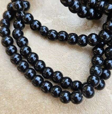 30Pc x 6mm  Black / Painted / Opaque  Round  Glass  Beads