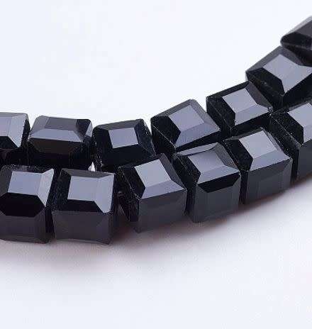 20Pc  (6mm)  Black   / Cube  / Opaque / Faceted Glass Beads