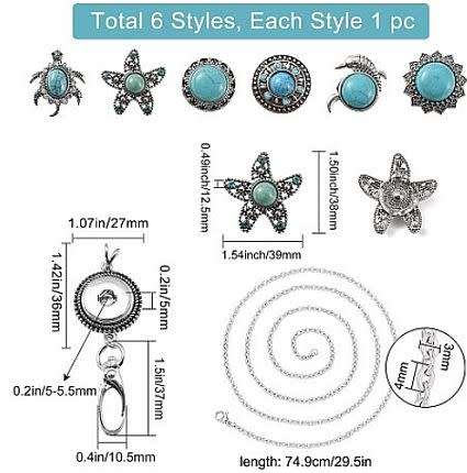 ***DIY*** 6pc /  Synthetic Turquoise /  Snap Button  / Necklace Jewelry / Kit