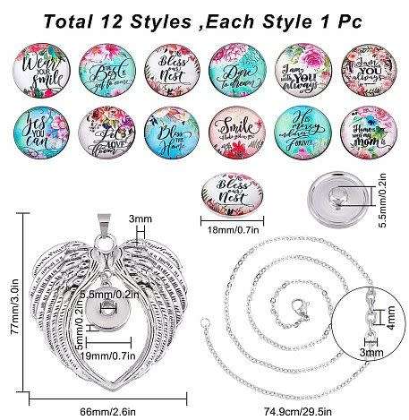 ***DIY*** 12pc / Floral / Glass Snap Button / Stainless Steel Chain / Necklace Jewelry / Kit