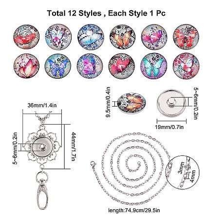 ***DIY*** 12pc / Butterflies / Glass Snap Button / Stainless Steel Chain / Necklace Jewelry / Kit