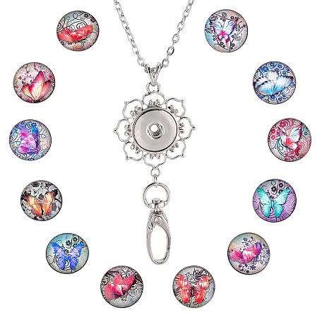 ***DIY*** 12pc / Butterflies / Glass Snap Button / Stainless Steel Chain / Necklace Jewelry / Kit