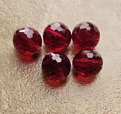 10pc x 10mm Red / Imitation Crystal / Round Faceted Beads