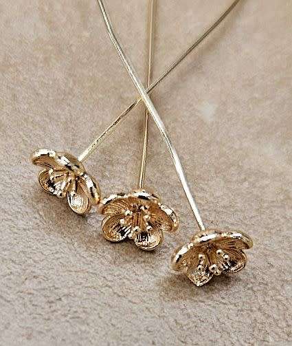 1pc  Gold Plated / Flower Head Brass Pin / Pin 48mm / Flower 8mm