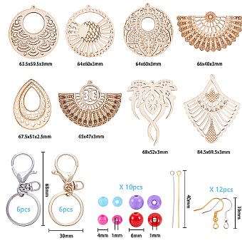 ***DIY*** Keyring & Earing Making Kit /  Undyed Wood  Pendants, & Acrylic Beads