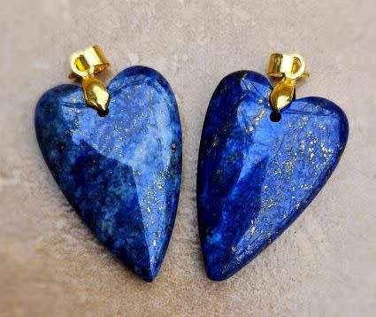 *Clearance Sale* 1pc Natural /   Lapis Lazuli  /  Gold Tone / Heart Shape Pendant