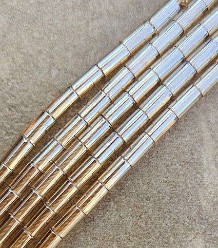 1 Strand (+/-4x2.5mm) Light Orange / Column / Electroplated Glass Beads +/- 65pcs