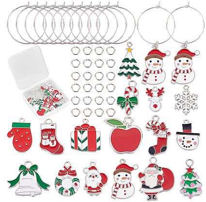 ***DIY*** 16 Set Christmas Wine Glass / Charms / Silver Tone / Enamel / Markers / Making Kit