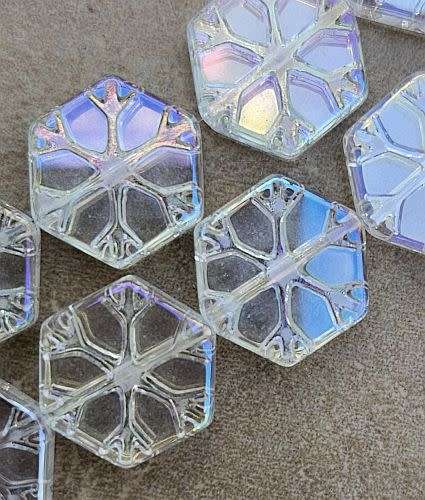6pc  (16x15x4mm) Clear / Flat /  Hexagon  / Flower Detail / Electroplate Glass Beads