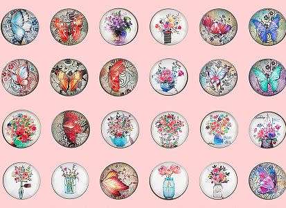 ***DIY*** 24pc / Butterfly / Floral / Glass Snap Button / Stainless Steel Chain / Necklace Jewelry