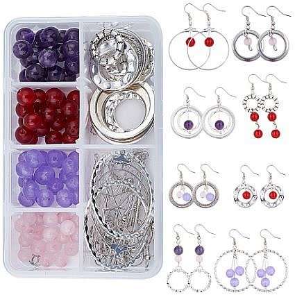 ***DIY*** 8 Pairs/  Natural Beads / Alloy Findings / Silver Tone  / Earing Making Kit