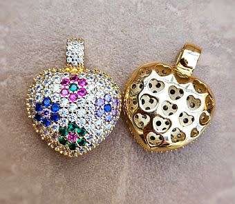 *Clearance Sale*1 pc  Heart/ Brass / Gold Plated / Multi Color Cubic Zirconia / Pendant  / 30x