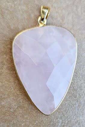*Clearance Sale*1pc Natural / Rose Quartz / Faceted  /   Drop  Pendant / Gold Tone