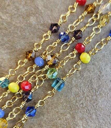**Clearance Sale** 1m  Glass Beads /  Beaded / Brass / Gold Tone / Chain