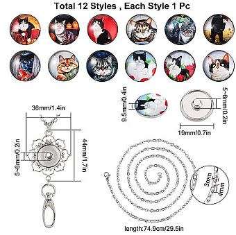 ***DIY*** 12pc / Cat / Glass Snap Button / Stainless Steel Chain / Necklace Jewelry / Kit