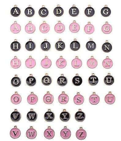 52pc Alphabet  / Gold Tone / Black / Pink Charms / +/- 14x12mm