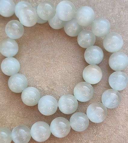 10pc x 10mm Light Grey Round Cat`s Eye Beads