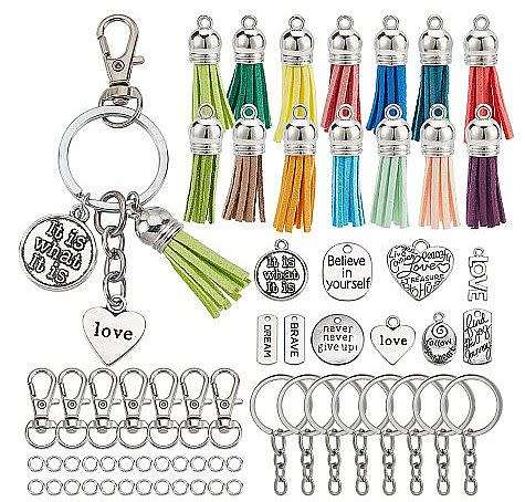 ***DIY*** 20pc /  Keychain  /  Faux Suede Tassels  /  Inspirational Charms  /  Making Kit