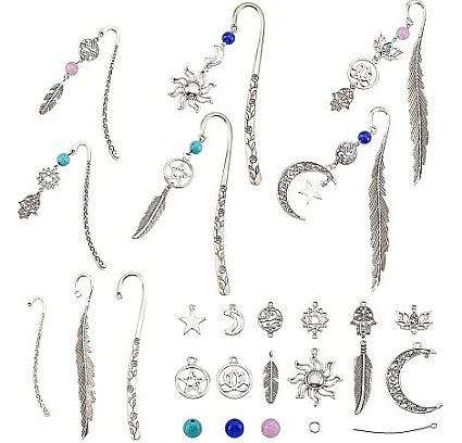 ***DIY*** 6pcs  Metal Hook Bookmarks / Sun / Moon / Feather /  Making Kit