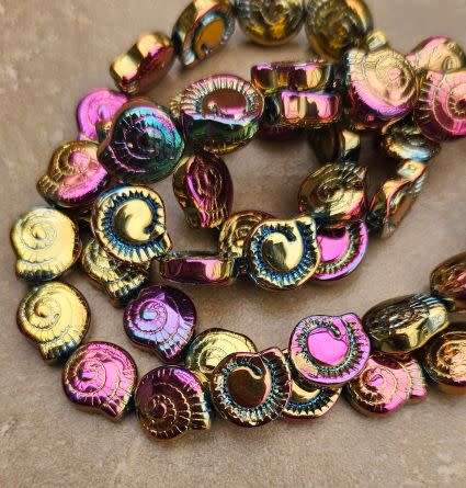 10pc x 12mm Gold / Pink  / Multi Color / Flat Spiral Shell    / Electroplate / Glass Beads