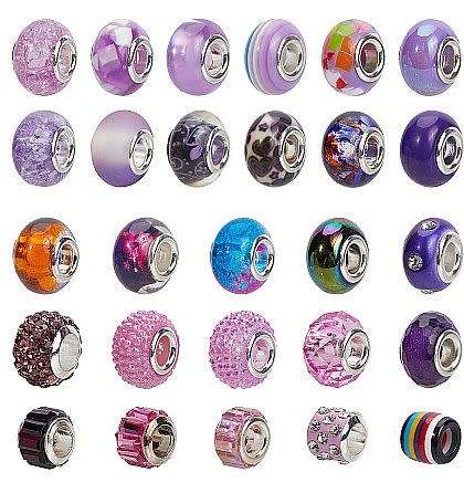 54Pcs Assorted European Beads Purple / Multi Color  /  Fit  European Bracelet