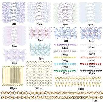 ***DIY*** 60Pcs / Fabric Butterfly Pendant / 6mm Natural Gemstone Beads  / Gold Tone /Making Kit