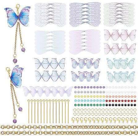 ***DIY*** 60Pcs / Fabric Butterfly Pendant / 6mm Natural Gemstone Beads  / Gold Tone /Making Kit