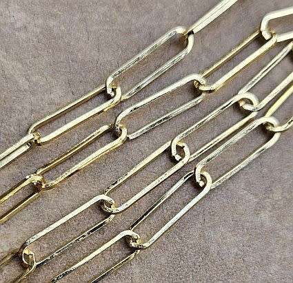 1m   Gold Plated / Paperclip Links /  Brass Chain /  Link Size 22x6mm