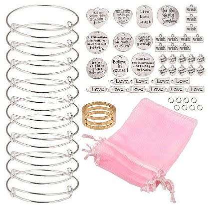 ***DIY*** 10pcs Expandable Wire Charm Bracelet / Inspirational Charms / Making Kit