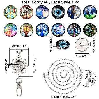 ***DIY*** 12pc Owl / Tree Of Life / Glass Snap Button / Stainless Steel Chain / Necklace Jewelry /