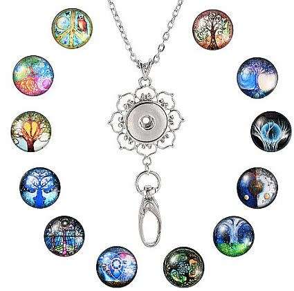 ***DIY*** 12pc Owl / Tree Of Life / Glass Snap Button / Stainless Steel Chain / Necklace Jewelry /