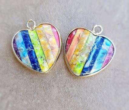 1pc Natural / Regalite/Imperial Jasper/Sea Sediment/ Dyed / Gold Tone / Heart Pendant +/- 24x21mm