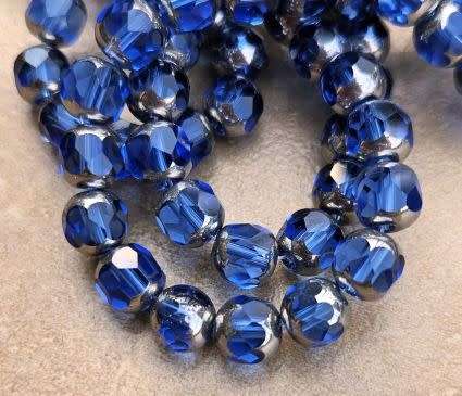 *Clearance Sale*20pc (8mm) Dark Blue / Silver / Faceted / Round  Glass Beads
