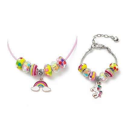 ***DIY*** 16pc  Rainbow / Unicorn / Necklace Bracelet Making Kit / Enamel / Acrylic Resin European