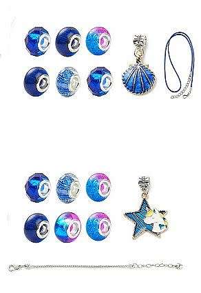 ***DIY*** 16pc Dark Blue / Shell / Star / Necklace Bracelet Making Kit / Enamel / Acrylic Resin