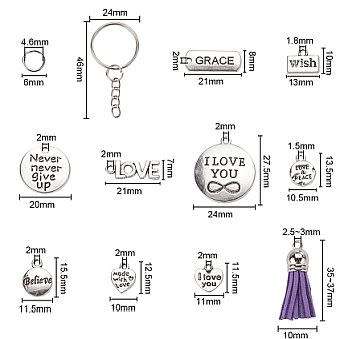 ***DIY*** 35pc /  Keychain  /  Faux Suede Tassels  /  Inspirational Charms  /  Making Kit
