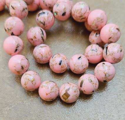 1 Strand  x 10mm Synthetic Turquoise & Shell Beads / Pink / Multi Color/ +/- 38pcs