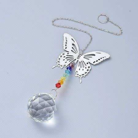 1Pc Sun Catcher / Butterfly  /   Chandelier / Glass Beads / +/- 32cm
