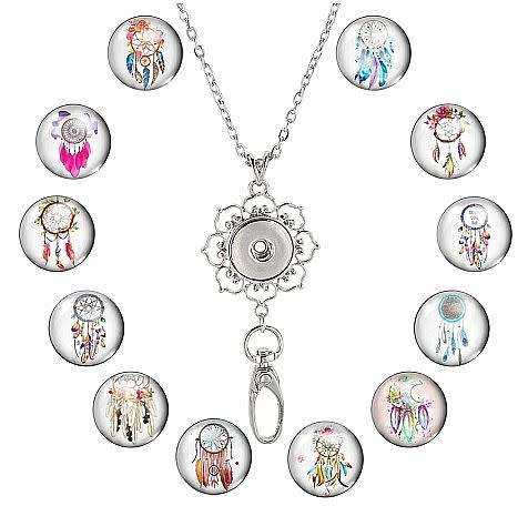 ***DIY*** 12pc Dream Catcher  / Glass Snap Button / Alloy Chain / Necklace Jewelry Kit