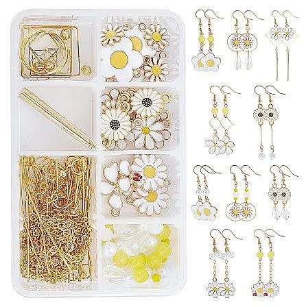 ***DIY*** 10 Pairs  Flower / Alloy Pendants / Gold Tone / Glass Beads /Dangle Earring Making Kit