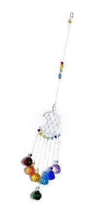 1Pc Sun Catcher / Moon Pendant   / Chakra / Faceted Drop  Glass Beads / Iron Cable +/- 45cm