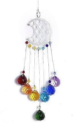 1Pc Sun Catcher / Moon Pendant   / Chakra / Faceted Drop  Glass Beads / Iron Cable +/- 45cm