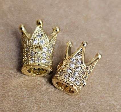 1 pc Crown / Clear Cubic Zirconia  / Brass / Gold Tone / Spacer Bead  /  European 12x8mm