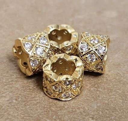 1 pc  Column / Clear Cubic Zirconia  / Brass / Gold Plated / Spacer Bead  /  European