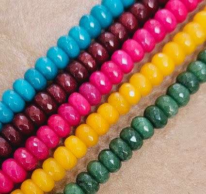 5 Strands  Natural  / Mixed / White Jade / Dyed  / Faceted Rondelle Beads +/- 8x5mm +/- 75pc Per Str