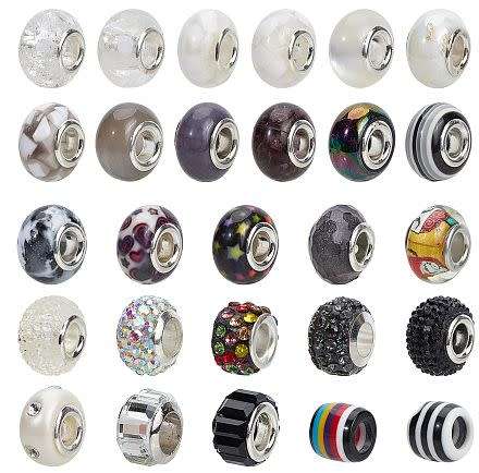 54Pcs Assorted European Beads Black / Multi Color  /  Fit  European Bracelet