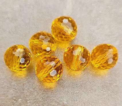 10pc x 10mm Light Orange / Yellow Imitation Crystal / Round Faceted Beads