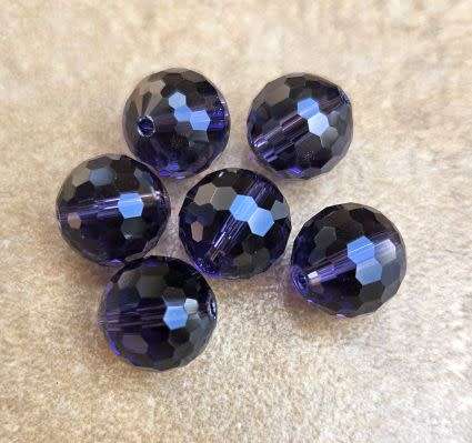 10pc x 10mm Dark Purple / Imitation Crystal / Round Faceted Beads